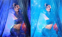 Photoshop打造蓝色妖娆的室内美女跳舞照片