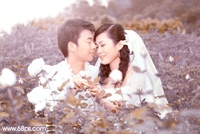 Photoshop调出复古紫褐色玫瑰园中的情侣照片