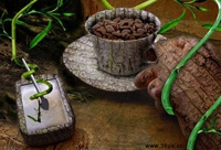Photoshop合成创意的绿色生态咖啡海报图片