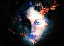 Photoshop制作彩色火焰中的抽象女性头像图片
