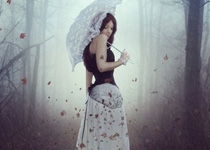 Photoshop合成森林中正在漫步的打伞女孩