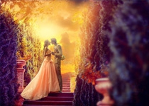 Photoshop给阶梯上的情侣加上华丽的霞光色