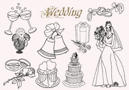 婚礼蛋糕新娘和铃铛玫瑰花等PS笔刷