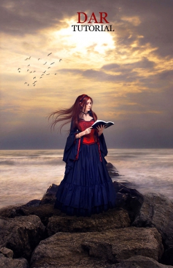 Photoshop合成在海边阅读的古代女孩
