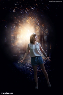 Photoshop给森林中的女孩添加唯美逆光效果