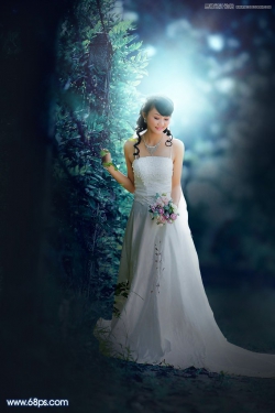 Photoshop外景婚纱照片添加蓝色梦幻散景效果