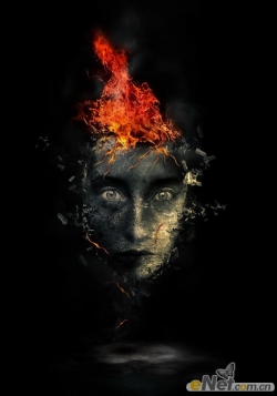 Photoshop合成抽象的火焰裂纹面具