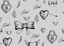 情人节手绘心形和蝴蝶结PS笔刷