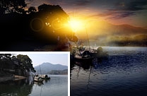 Photoshop如何给河上渔船图片加上漂亮的霞光