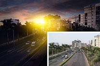 Photoshop给城市公路图片加上日出效果