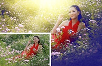 Photoshop给花草中的人物加上唯美的阳光暖色