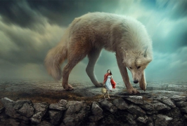Photoshop合成创意的白狼和小红帽场景图