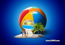 Photoshop合成沙滩球中的精彩世界