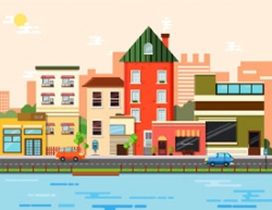 Illustrator绘制色彩清新风格的街边场景插画