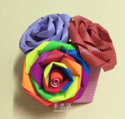 漂亮七彩玫瑰花的做法 简单手工折纸彩虹玫瑰