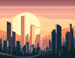Illustrator绘制矢量风格的城市落日场景