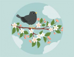 Illustrator绘制在枝叶上小鸟主题插画