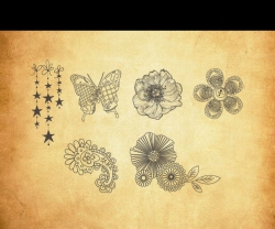 手绘花朵和蝴蝶图案PS笔刷