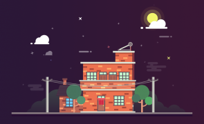 Photoshop设计扁平化风格的夜景房屋插画