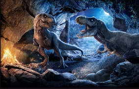 Photoshop合成山洞中的凶猛恐龙场景