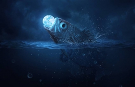 Photoshop合成吞噬月亮的鱼怪