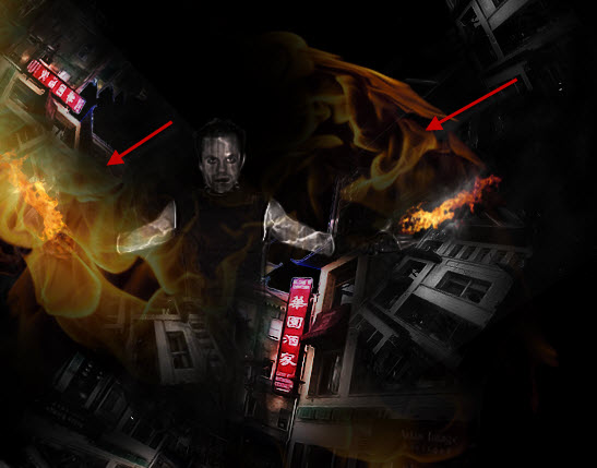 4 paste big fire Create Unleash the Dark Power Surreal Scene in Photoshop