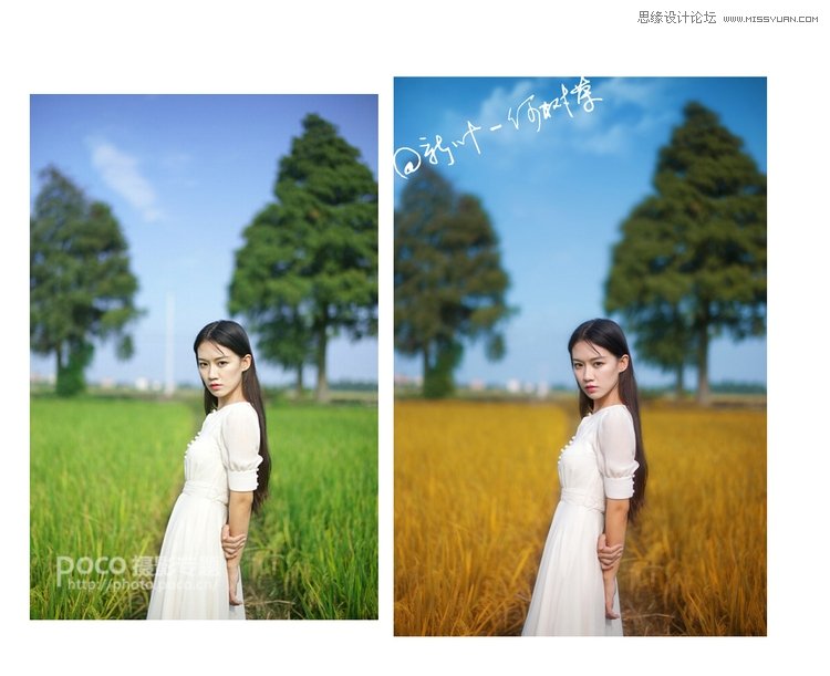 Photoshop调出人像外景秋季淡黄色调,PS教程,素材中国