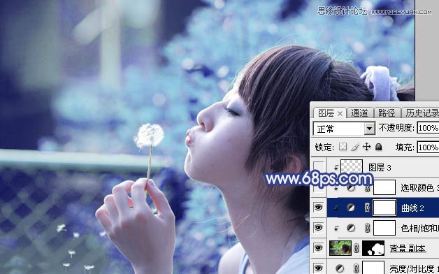 Photoshop调出可爱女孩梦幻蓝色效果,PS教程,素材中国