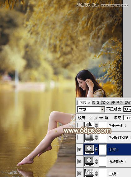 Photoshop调出河边美女秋季淡黄色调,PS教程,思缘教程网