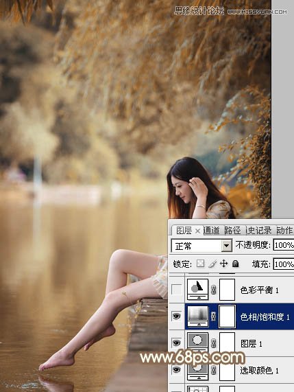 Photoshop调出河边美女秋季淡黄色调,PS教程,思缘教程网