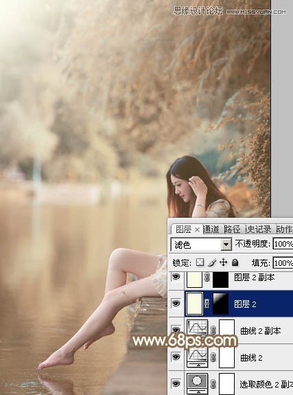 Photoshop调出河边美女秋季淡黄色调,PS教程,思缘教程网