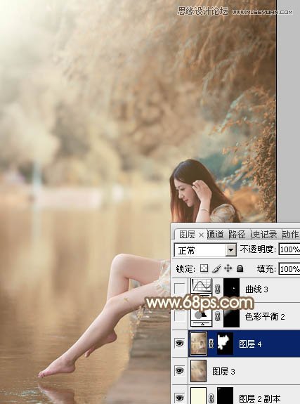 Photoshop调出河边美女秋季淡黄色调,PS教程,思缘教程网