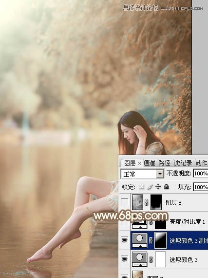 Photoshop调出河边美女秋季淡黄色调,PS教程,思缘教程网