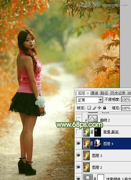 Photoshop调出公园女孩秋季金黄色调,PS教程,思缘教程网