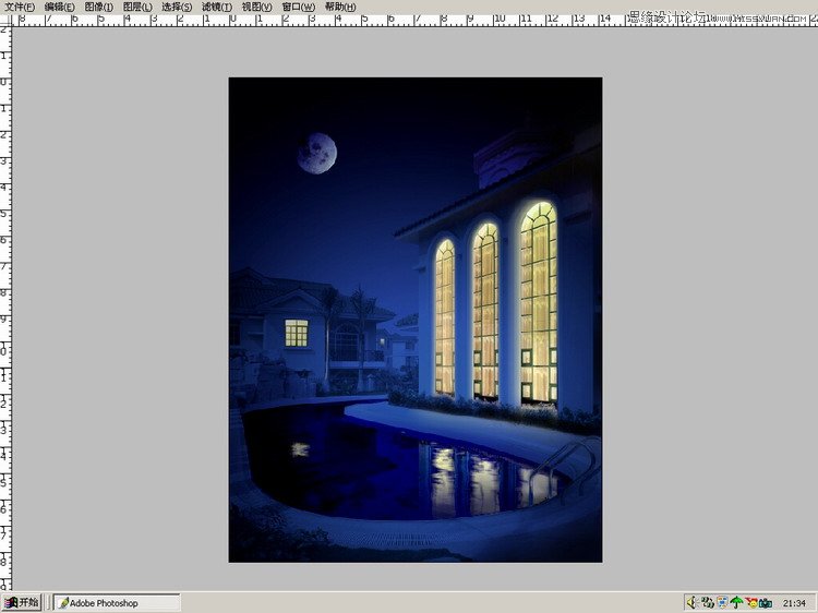Photoshop把建筑照片调成逼真的夜景效果,PS教程,思缘教程网