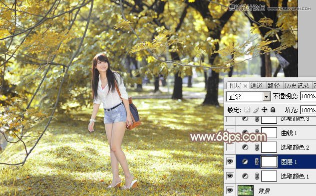 Photoshop调出夏季公园美女秋季淡黄色调,PS教程,思缘教程网