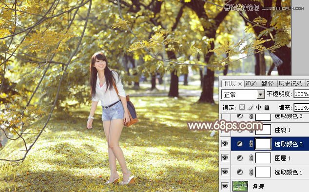 Photoshop调出夏季公园美女秋季淡黄色调,PS教程,思缘教程网