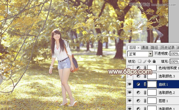 Photoshop调出夏季公园美女秋季淡黄色调,PS教程,思缘教程网