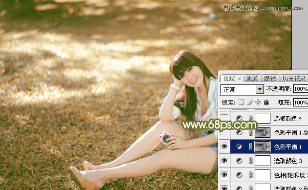 Photoshop调出草地美女深秋淡黄色调,PS教程,思缘教程网