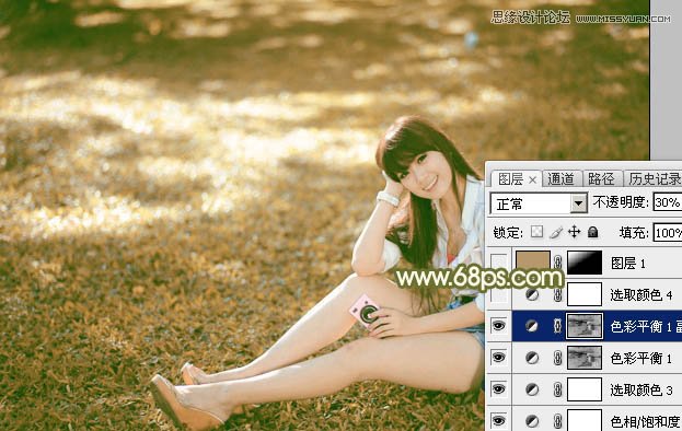 Photoshop调出草地美女深秋淡黄色调,PS教程,思缘教程网