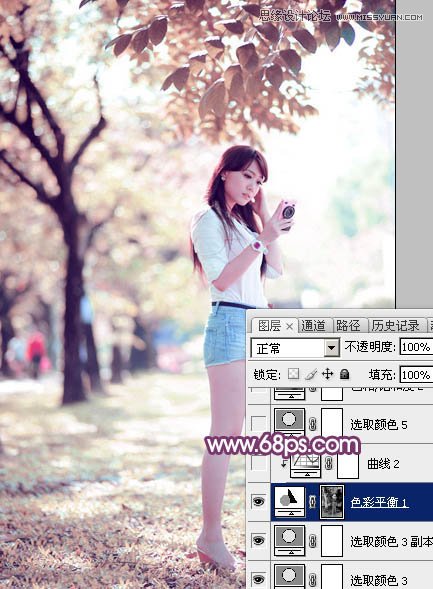 Photoshop调出春季公园美女唯美紫色效果,PS教程,思缘教程网