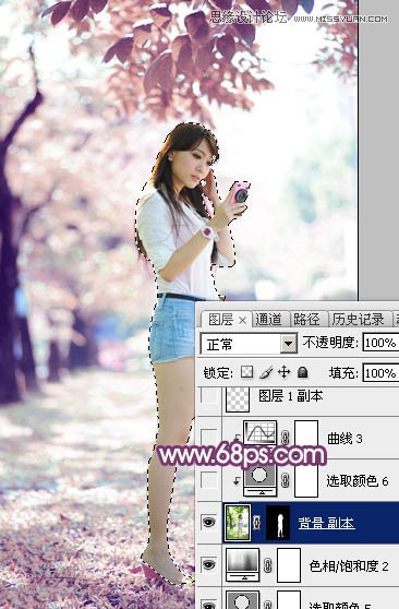 Photoshop调出春季公园美女唯美紫色效果,PS教程,思缘教程网