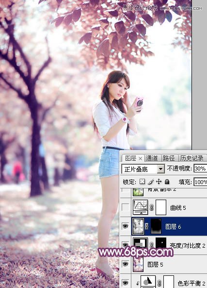 Photoshop调出春季公园美女唯美紫色效果,PS教程,思缘教程网