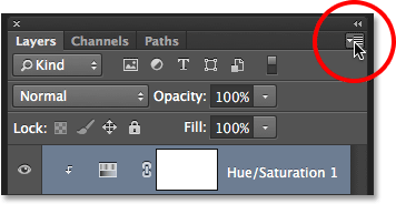 Clicking the Layers panel menu icon in Photoshop. Image © 2013 Photoshop Essentials.com
