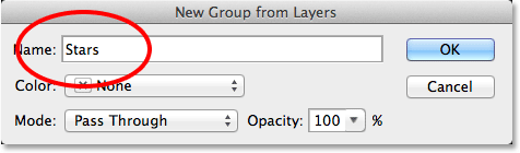Naming the layer group in the New Group from Layers dialog box. Image © 2013 Photoshop Essentials.com