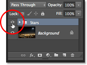 Clicking the layer group visibility icon in the Layers panel. Image © 2013 Photoshop Essentials.com