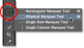 Selecting the Elliptical Marquee Tool in Photoshop. Image © 2013 Photoshop Essentials.com