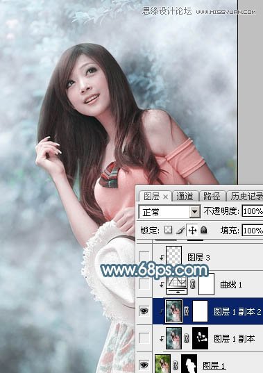 Photoshop调出林下美女唯美的蓝色效果,PS教程,