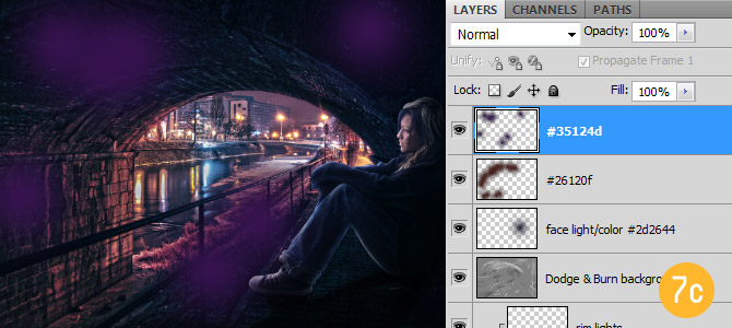 7c color 3 在Photoshop中合成非常唯美的女孩与桥夜景图