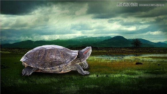 Photoshop合成乌龟拖着假山效果图,PS教程,素材中国